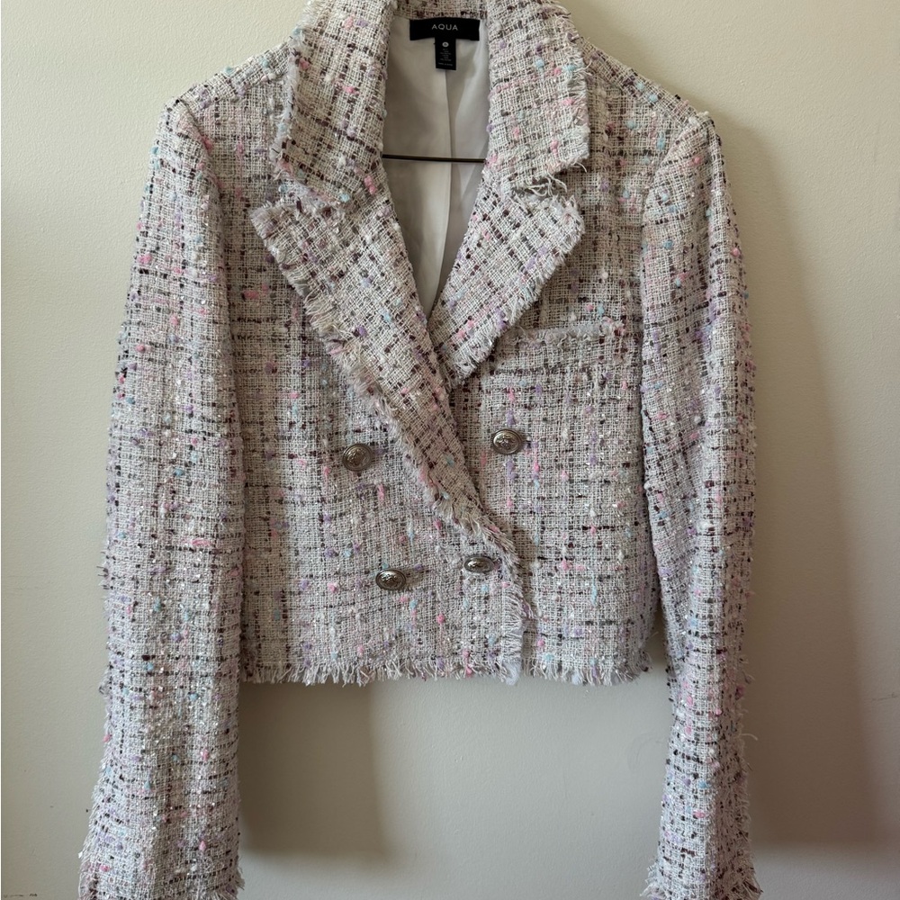 #111 - Aqua Tweed Blazer with Metallic Threading